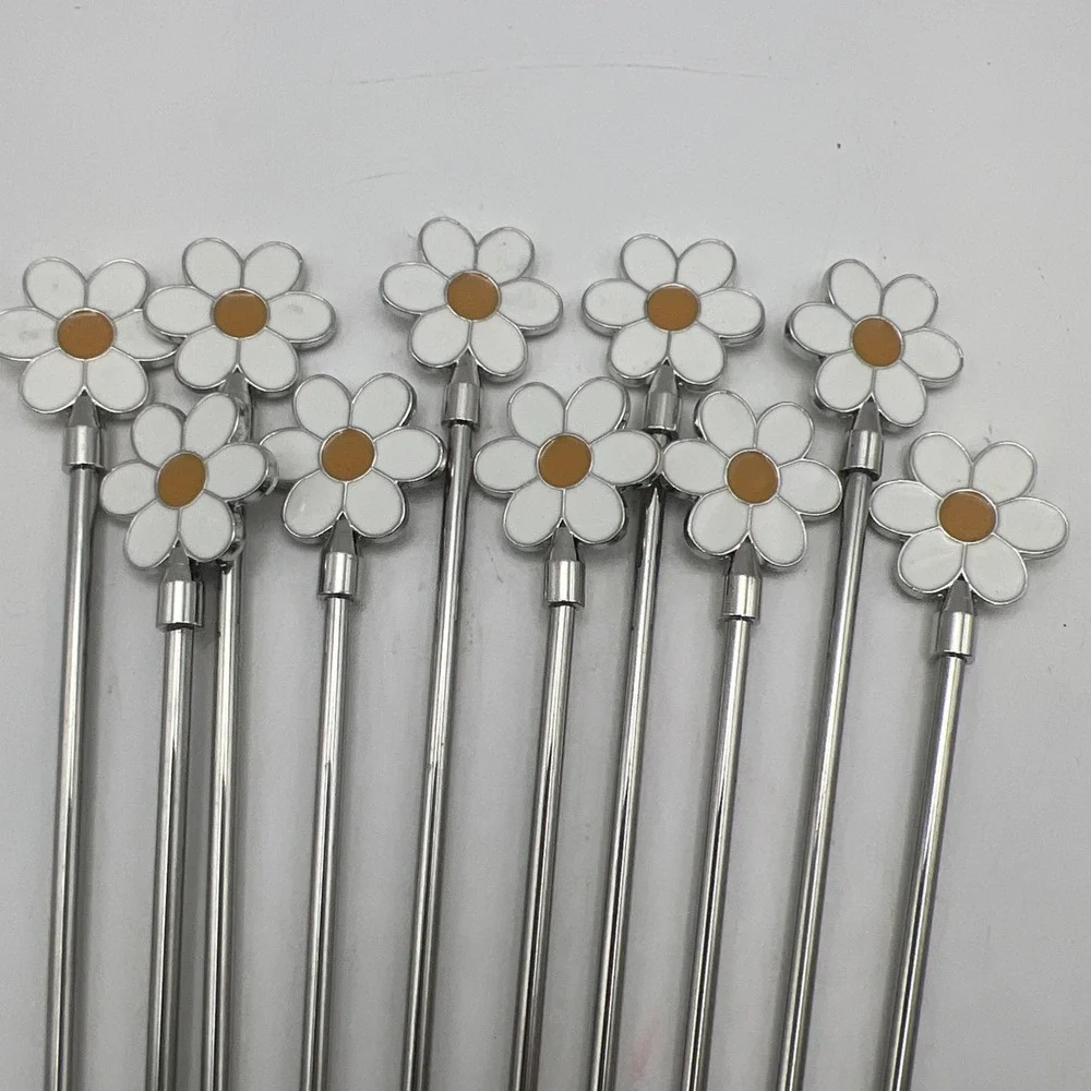 10 PCS Daisy Stainless Steel Cocktail Coffee Drink Swizzle Stirrers 7.8 Inch